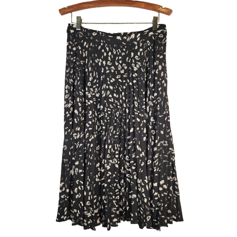 Vince Camuto Black Animal Print Size 8 Midi Sheered Gathered Skirt Flowy Light